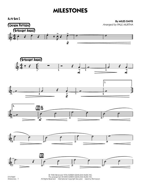 Milestones Arr Paul Murtha Alto Sax 2 Sheet Music Miles Davis