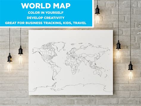 Printable Blank Outline Black and White World Map to Color in Polaroid ...