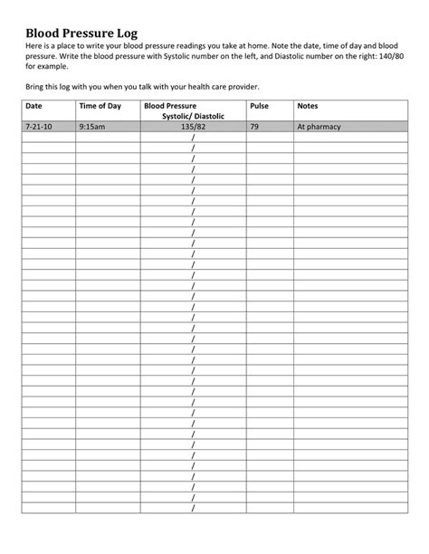 Free printable blood pressure log sheet - aygase