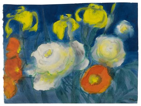 Schwertlilien Dahlien Und Mohn Auf Dunkelblauem Grund By Emil Nolde On