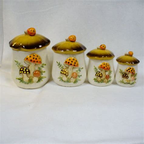 Vintage Set Of Four Merry Mushroom Ceramic Canisters Mushroom Etsy