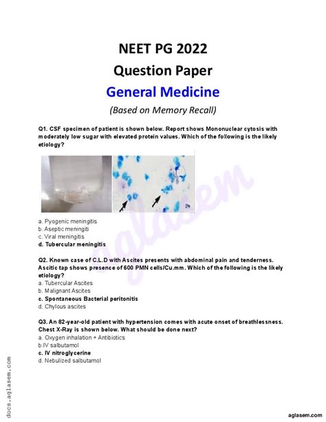 Neet Pg 2022 Question Paper General Medicine