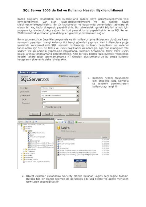 Doc Sql Server De Rol Ve Kullanici Hesabi L K Lend R Lmes