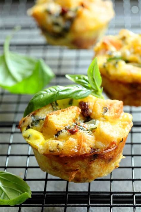 Savory Muffin Pan Stratas With Basil And Sun Dried Tomatoes