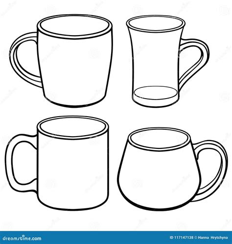 Cups and Mugs for Tea of Different Shapes. a Set of Templates. Line ...