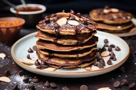 Tortitas veganas con chispas de chocolate amargo y láminas de almendras