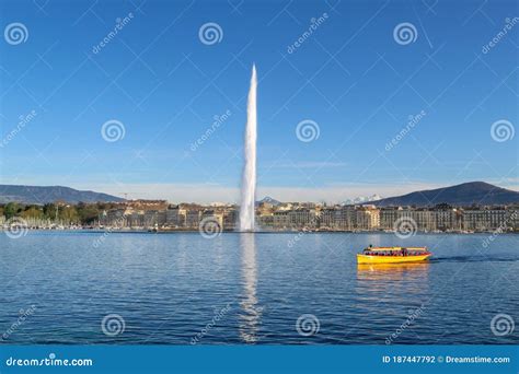 The Geneva Water Fountain in Geneva, Switzerland. Stock Photo - Image ...