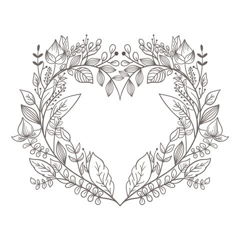 Hand Drawn Wreath Or Floral Frame In Heart Shape Illustration