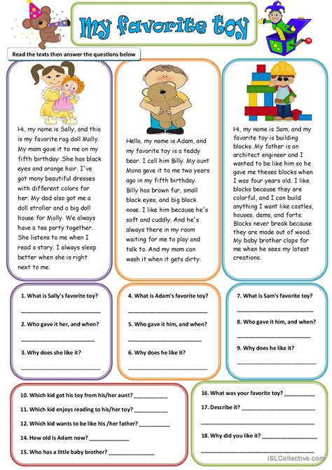 My Favorite Toy English Esl Worksheets Pdf And Doc