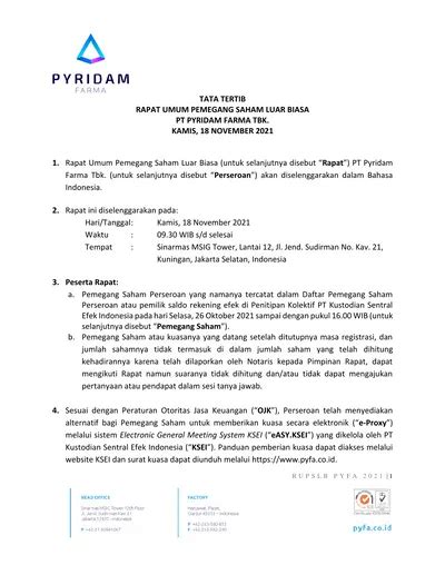 Tata Tertib Rapat Umum Pemegang Saham Luar Biasa Pt Pyridam Farma Tbk