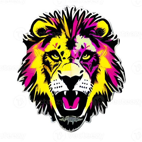 Colorful Lions Head Logo Lions Face Sticker Modern Pop Art Style