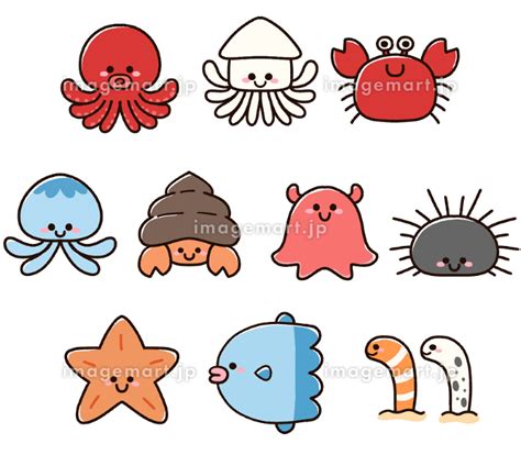 かわいい海の生き物キャラクターセットのイラスト素材 191821751 イメージマート