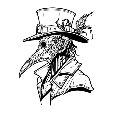 Plague Doctor Line Art Hand Drawn Illustration Vector Art At