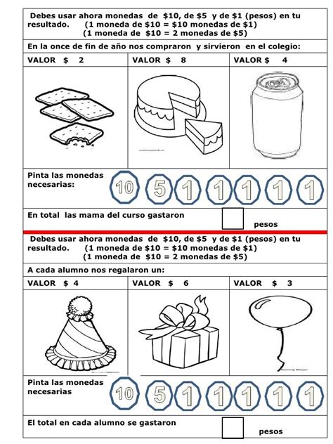 Problemas Ejercicios Con Monedas Para Niños De Preescolar Actividades Con Monedas Para Ninos