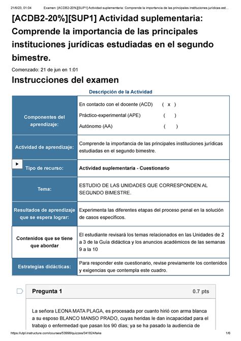 Examen ACDB 2 20 SUP 1 Actividad Suplementaria Comprende La