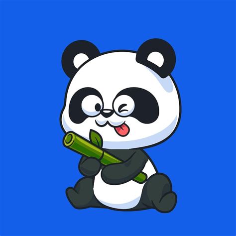 El lindo panda de dibujos animados comiendo bambú Vector Premium