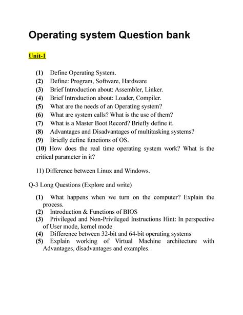 Operating System Question Bank Operating System Question Bank Unit