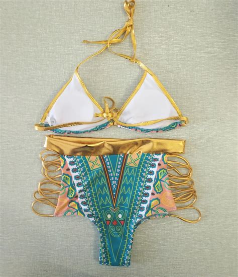 Generic Sexy South African Golden Halter Bikini High Waist Swimsuit Two