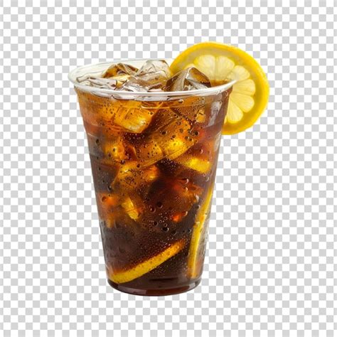 Premium PSD A Glass Of Ice Tea With Lemon On A Transparent Background