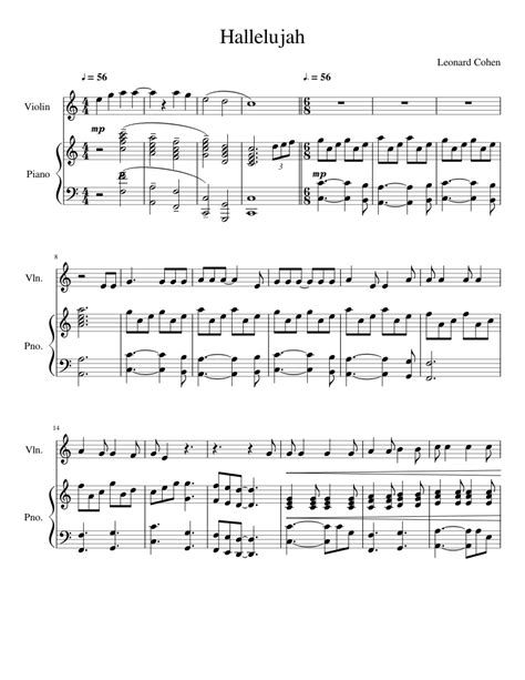 Hallelujah Violin Sheet Music For Piano Violin Solo