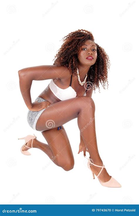 Beautiful Black Woman Kneeling Stock Photo Image Of Happy Glamor