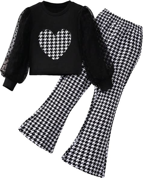 Amazon Cozyease Girl S Piece Outfits Heart Graphic Sheer Mesh