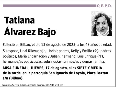 Tatiana Álvarez Bajo Esquela Necrológica El Correo