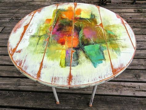 Funky Painted Bistro Table With Bohemian Color On Distressed Etsy