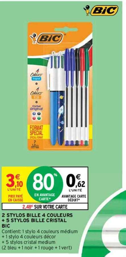 Promo 2 Stylos Bille 4 Couleurs 5 Stylos Bille Cristal Bic Chez