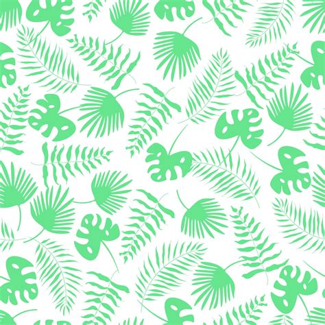 Seamless Pattern Green Palm Leaf Set Vector Illustration Tropical