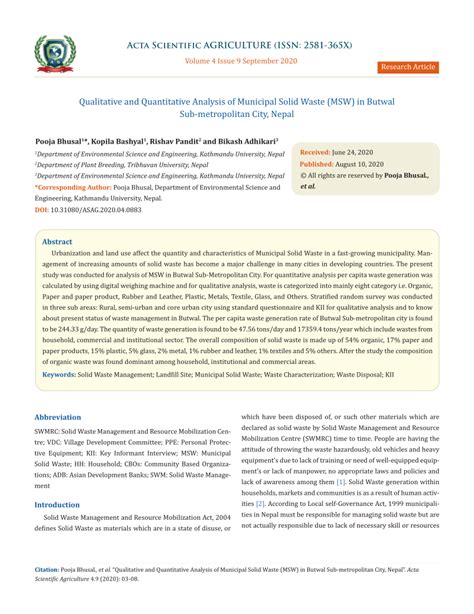 PDF Qualitative And Quantitative Analysis Of Municipal Solid Waste