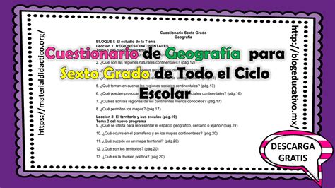 Cuestionario De Geografia Cuarto Grado Todos Los Bloque Gratis