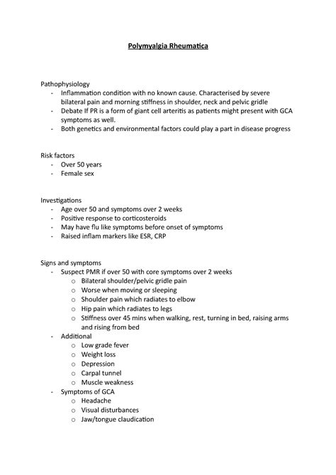 Polymyalgia Rheumatica Polymyalgia Rheumatica Pathophysiology