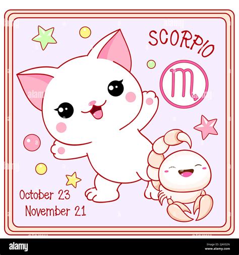 Signo De Escorpio Zodiac En Estilo Kawaii Tarjeta Cuadrada Con Un