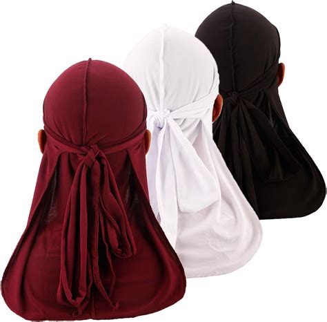 Spandex Durags 3 Pack Sport Silky Skully Cap Cool Swag