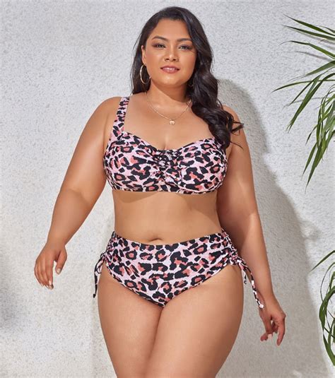 Curvy Plus Size Piece Leopard Print Bikini Adjustable Side Pull