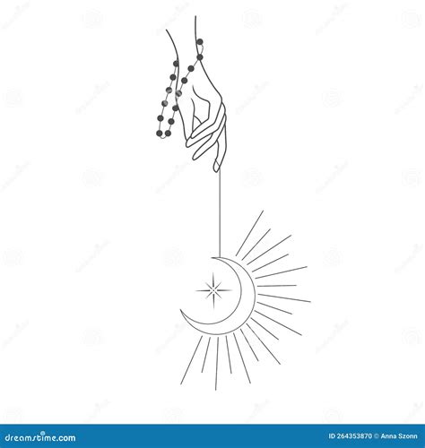 Line Art Moon With Hand On The White Background Stock Vector