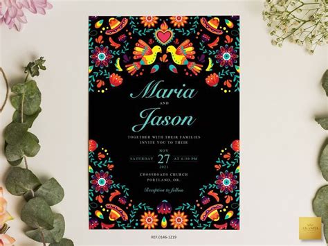 Mexican Theme Wedding Invitations Templates B W Mexican Etsy