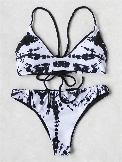 Mixed Print Braided Strap Bikini Set Bikinis Swimwear Bikini Set