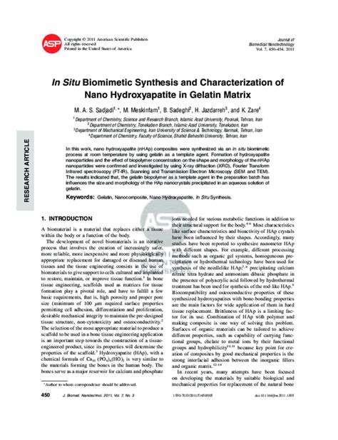 (PDF) In Situ Biomimetic Synthesis and Characterization of Nano ... 