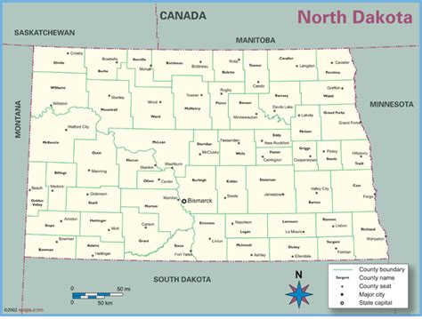 North Dakota County Outline Wall Map By Mapsales