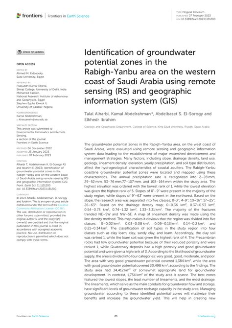 PDF Identification Of Groundwater Potential Zones In The Rabigh Yanbu