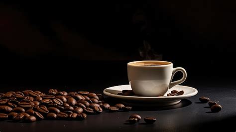 Dampfende Heiße Kaffeetasse Mit Gerösteten Braunen Kaffeebohnen