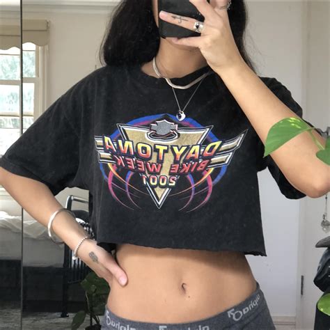 Cropped Harley Davidson T Shirt Size Depop