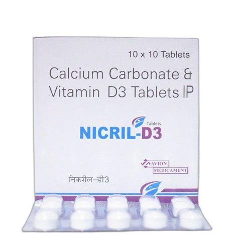 Nicril D3 Calcium Carbonate Vitamin D3 Tablet IP Prescription