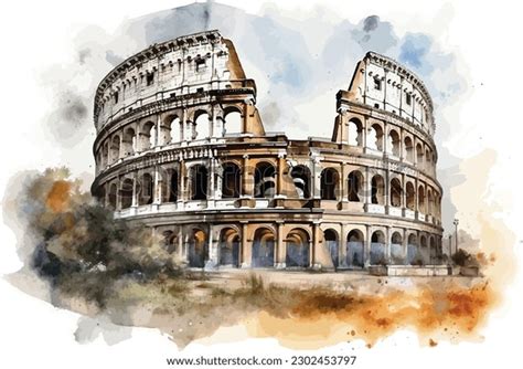 Watercolor Painting Colosseum Rome Italy Stock Vector (Royalty Free ...