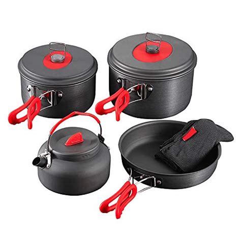 Camping Cookware Set, Anodized Aluminum Camping Pots kettle and Pans ...