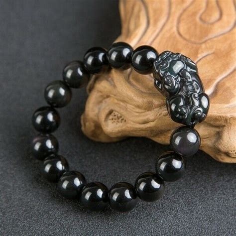 Uds Feng Shui Negro Obsidiana Piedra Riqueza Pi Xiu Pulsera De La