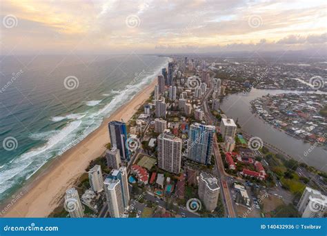 Gold Coast Skyline at Sunset. Stock Photo - Image of pacific, modern ...