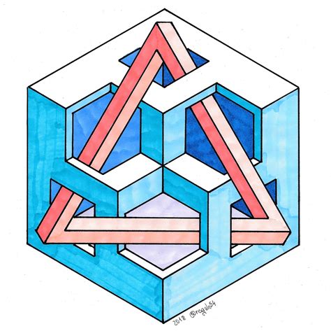 Isometric Penrose Triangle Hexag Geometry Symmetry Handmade Mathart Regolo54 Escher